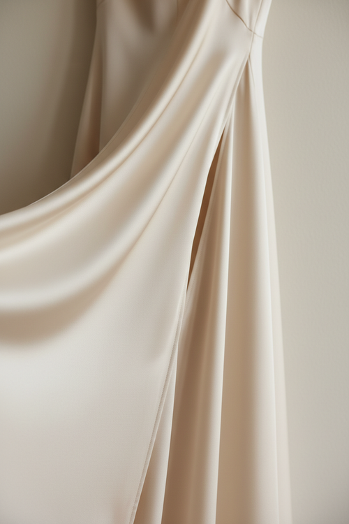 Ivory Draped Silk Midi Dress – fabric detail close-up
